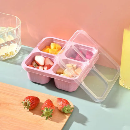 Reusable 4 Compartments Lunch Box Snack Dim Sum Nut Candy Box with Cover Wheat Straw Four Grid Snack Containers Meal Prep