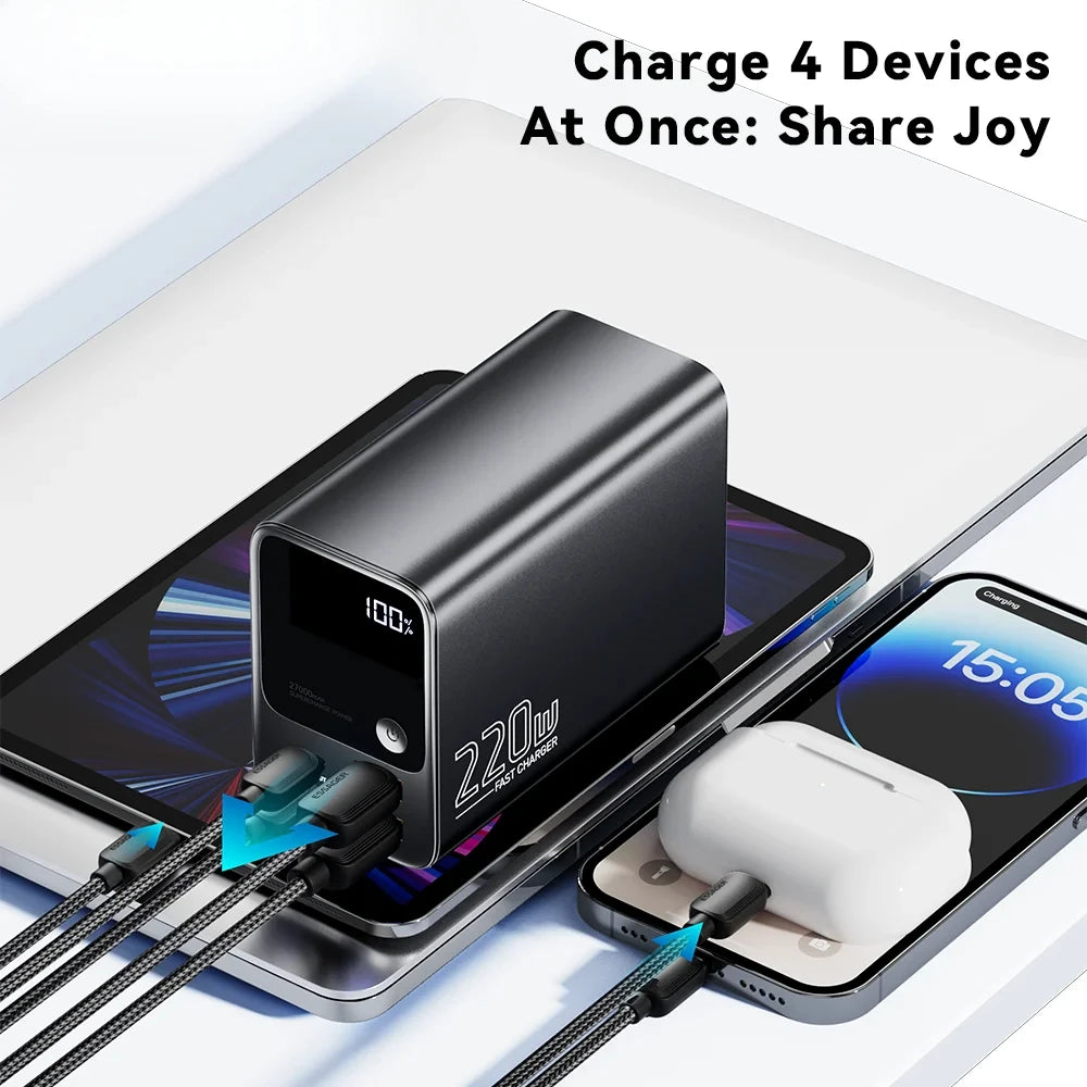 27000mAh Power Bank 100W PD QC3.0 Fast Charging External Spare Battery For iPhone 15 14 13 12 Xiaomi Macbook Air Laptop