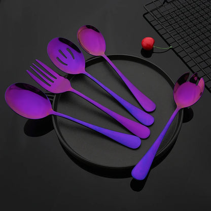 2Pcs Silver Stainless Steel Salad Spoon Fork Salad Server European Style Salad Dinnerware Cutlery Set Kitchen Tool Accessories