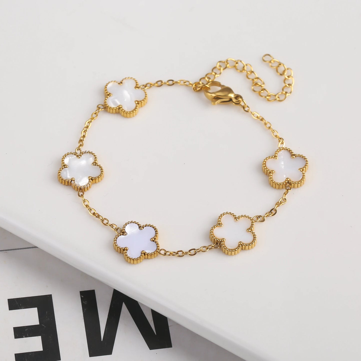 Silver Color New Design Plant Five Leaf Flower Bracelet Single sided Plum Blossom Stainless Steel Jewelry Women's Clover