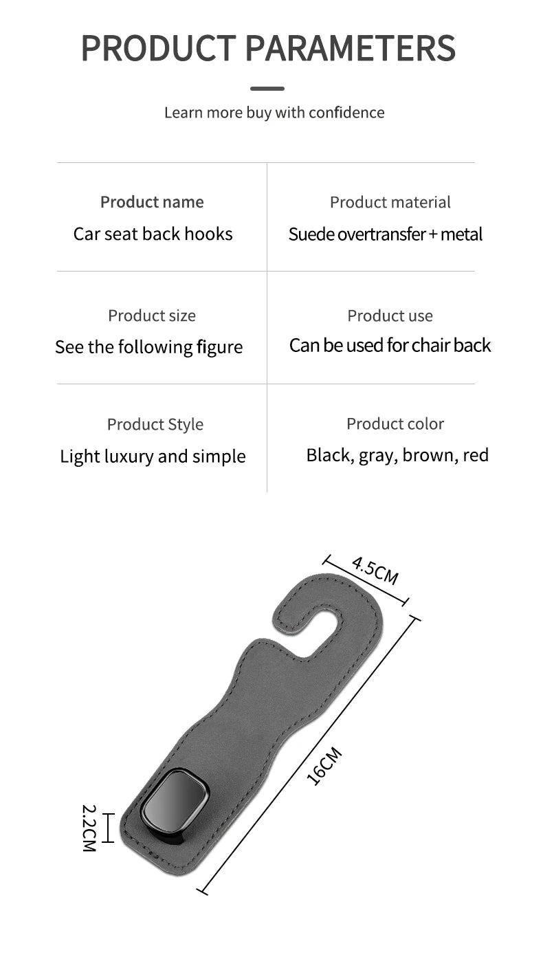 Car Hooks - Rear Seat Back Hooks for Vehicle Storage of Small Items