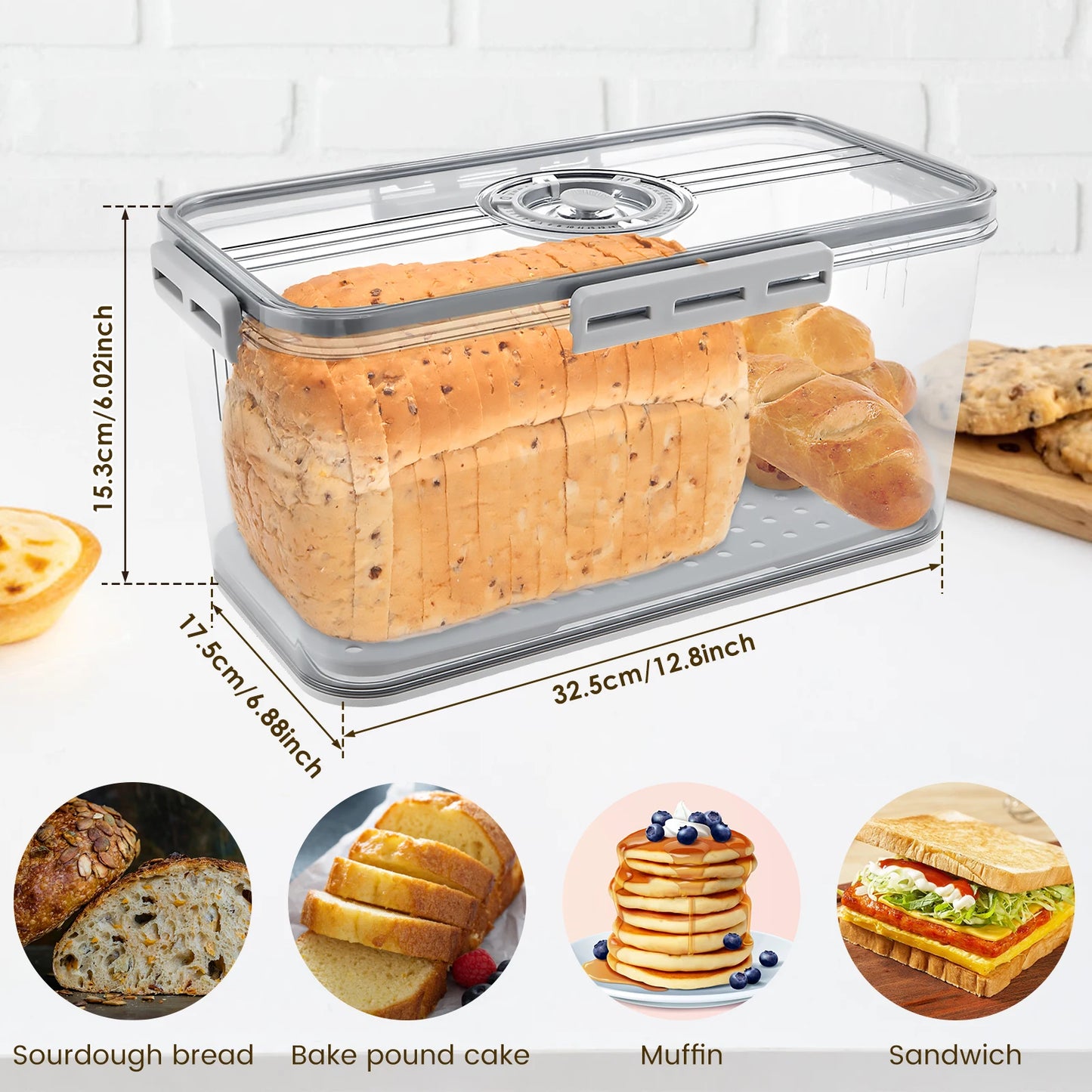 Bread Box Countertop Airtight Loaf Bread Storage Container Time Recording Bread Keeper Bread Holder Bin for Homemade Bread Bun