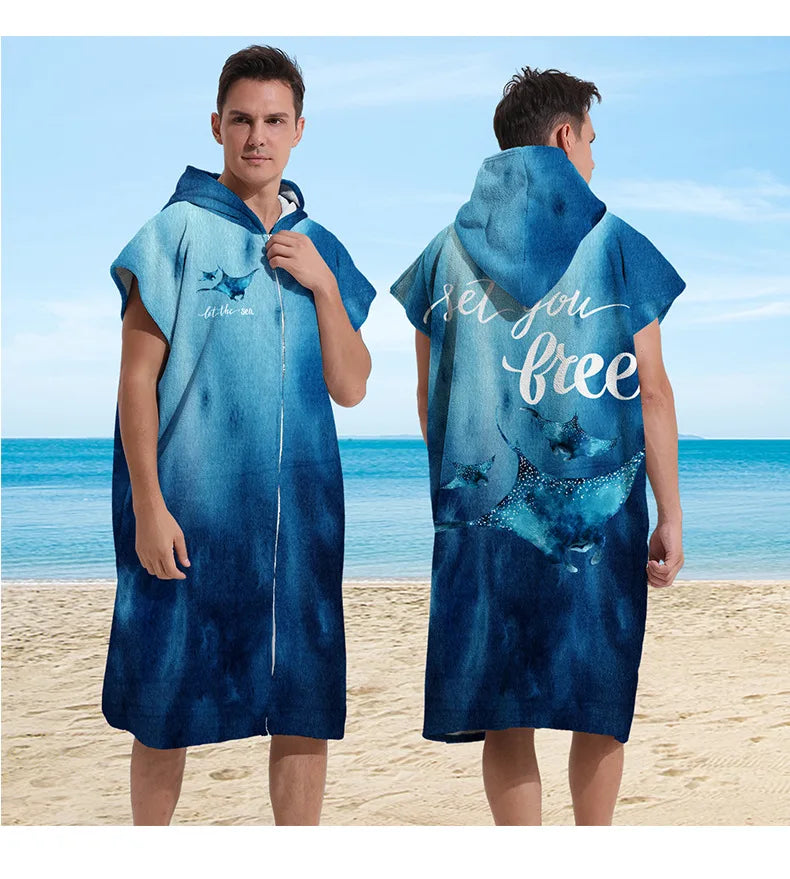 Beach Towel with Hood for Men and Women Hooded Towels Bath Robe for adult Quick Dry Lightweight Soft Microfiber Poncho Swim Robe