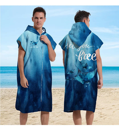 Beach Towel with Hood for Men and Women Hooded Towels Bath Robe for adult Quick Dry Lightweight Soft Microfiber Poncho Swim Robe