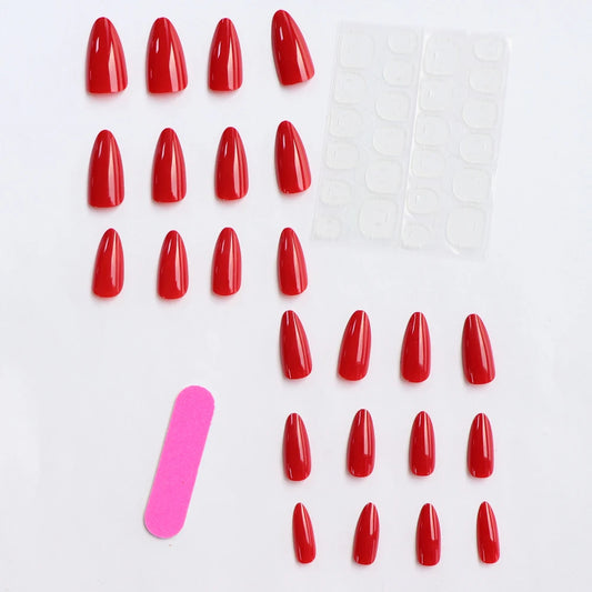 96PCS/4SET Medium Stiletto White Red Black Press On Nails Full Cover Fake Nail Set Press On Nails Cheap Nails Solid Color Nails