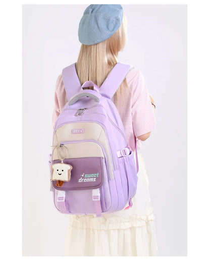 Girls Backpack for School Kawaii Bookbag for Teenage Multiple Pockets School Bag for Primary Elementary Middle School, Age 6-14