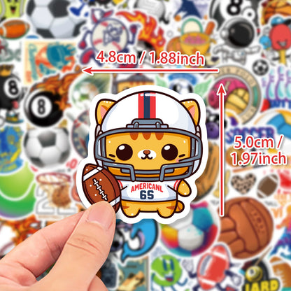 50 PCS Sports Stickers, Soccer Football Volleyball Golf Basketball Stickers, Sports Ball Stickers for phone