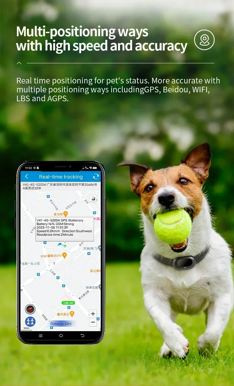 2G/ 4G GSM GPS Pet Tracker Voice Monitor, Pet Dog Gps Anti Loss Mini Tracker IP67 Waterproof Built-in 1300 MAh Battery Locator