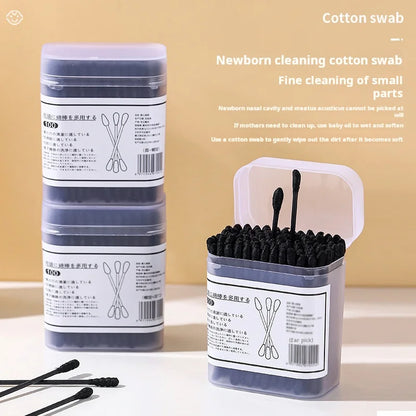 New Boxed Black Cotton Swabs Japanese Earpick Cotton Swabs Clean Blackhead Earpick Disposable Double-ended Cotton Swabs