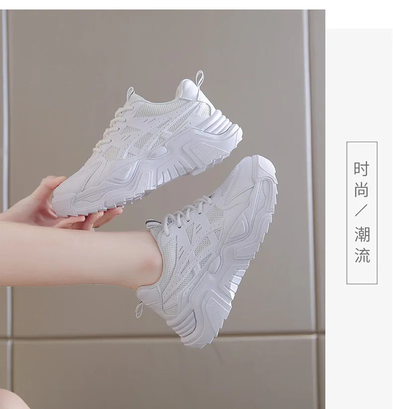 Black Daddy Thick Sole Sneakers Casual Vulcanized Shoes Women High Platform Sneakers Lace Up White Sneakers Women