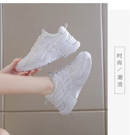 Black Daddy Thick Sole Sneakers Casual Vulcanized Shoes Women High Platform Sneakers Lace Up White Sneakers Women