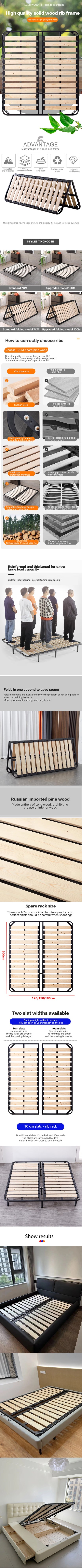 Folding Frame Bed Support Frame High Load-bearing Tatami Bed Frame 1.2m 1.5m 1.8m Optional Without Bed Head Solid Wood Bed Frame
