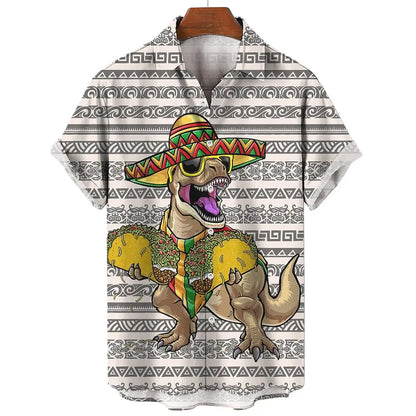 Men's Hawaiian Shirts 3D Print Dinosaur Graphics Fashion Button Short Sleeve Lapel Streetwear Hawaiian Shirts for men Summer