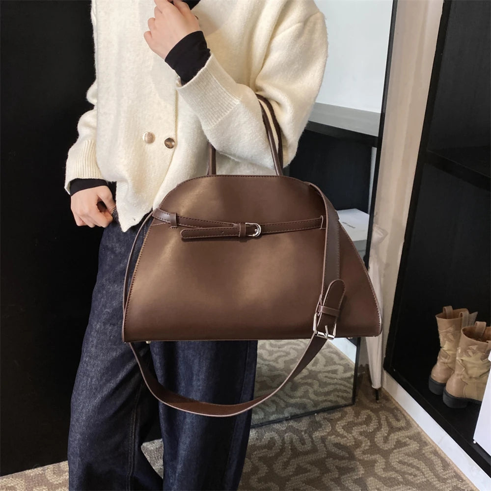 Stylish Big Top-handle Bags For Women Belt Pure Color Large Capacity Shopper Shoulder Totes 2025 Latest Luxury Designer Handbags