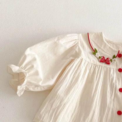 Girls Fashion Shirt 2025 New Spring Baby Korean Long Sleeve Shirt Children Spring Strawberry Peter Pan Collar Top