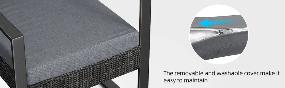 3 Pieces Patio Furniture Set Rocking Bistro Set Outdoor Rattan Conversation with Coffee Table for Garden Balcony Backyard