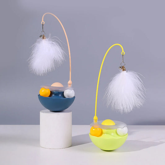 Interactive Cat Tumbler Toy, ABS Base with Feathers & Rolling Balls, Reduces Boredom & Destructive Behavior