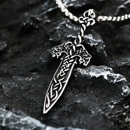 Viking Pendant Double Wolf Celtic Knot Rune Sword Men's Pendant Fashion Stainless Steel Jewelry