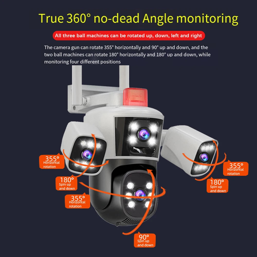 Linook WiFi surveillance camera, 12MP, 6K, 360,3 lenses, CCTV outdoor WiFi camera, IP camera, PTZ security camera