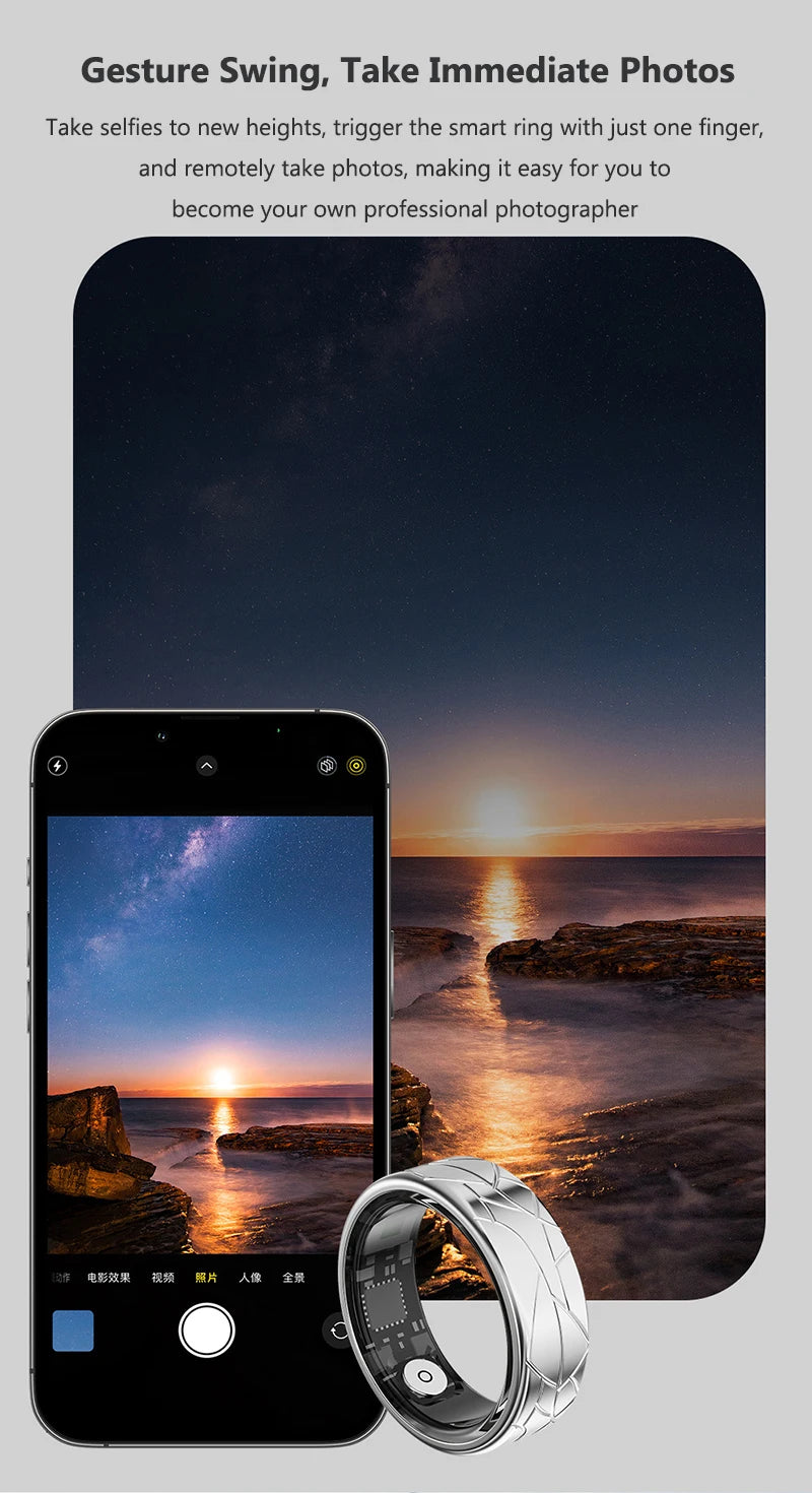 Smart Ring Women Health Tracker Heart Rate Blood Oxygen Photo Control Brush Tiktok Waterproof Multi-sport Modes Men Fitness Ring