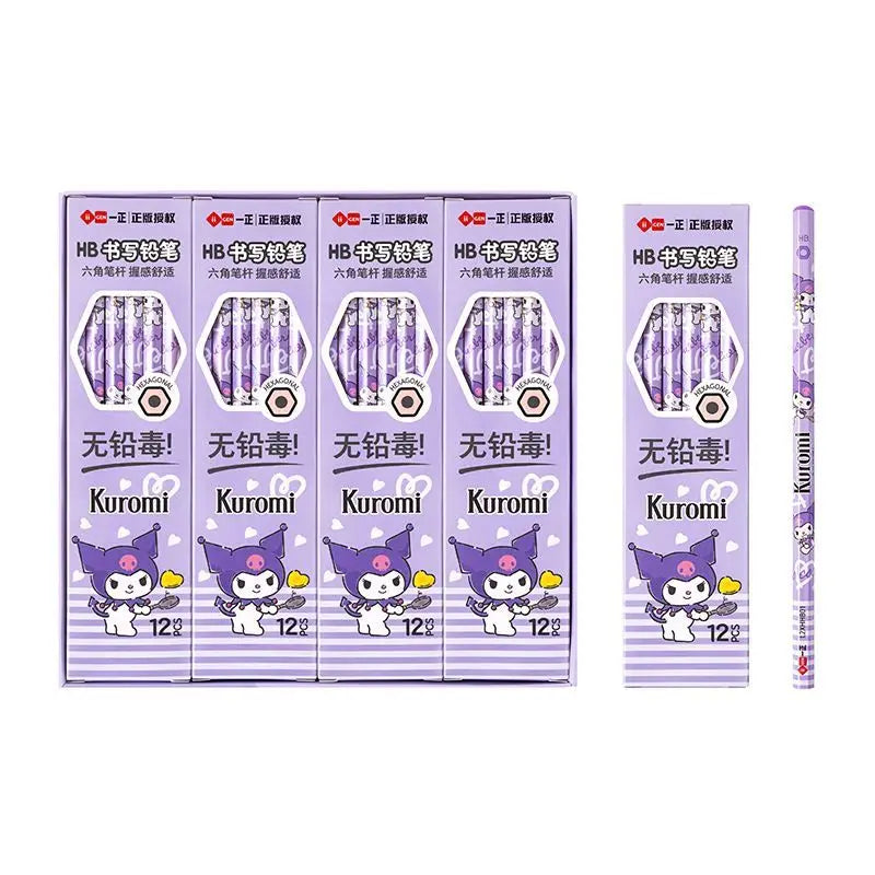 12pcs/set Sanrio Series Kuromi Hexagonal Writing Pencil Cute Student Pencil Creative Writing Pencil School Student Stationery