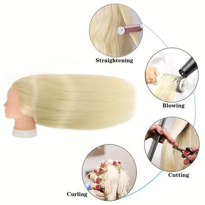 Cosmetology Mannequin Head with 80% Real Hair For Hairdresser Training Practice Long Straight Human Hair Mannequin Doll Head