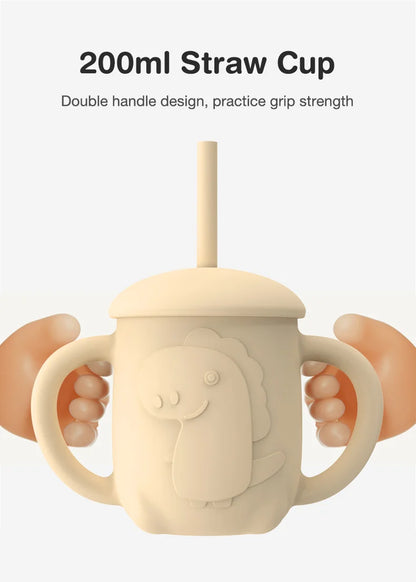 MAMIJOY  High Quality Children's Dishes Set Baby Silicone Tableware Sucker Bowl Bib Cup Fork Spoon Set Infant Supplies BPA Free