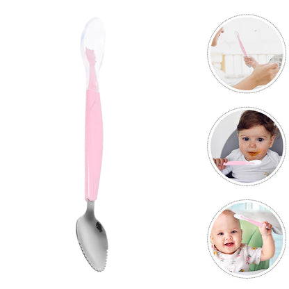2 Pcs Double Baby Spoon Soft Silicone Dual Fruit Scraping Feeding Tool Toddler Training Spoon Yogurt Puree Food