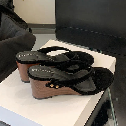 Female Flip flops Footwear Ladies Wedges Slippers Shoes New In 2025 Fashion Round Toe Women Heeled Sandals Slippers Shoes