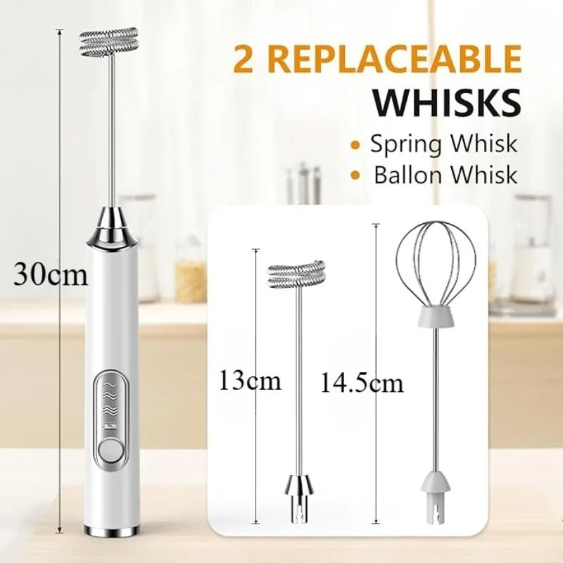 1pcs Coffee Milk Frother Blender 3 Speeds Adjustable Handheld Milk Frother Stainless Steel Electric Milk Frother USB Recharge