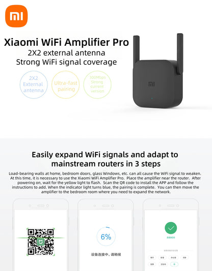 New Original Xiaomi Wifi Amplifier Pro 300M 2.4G Repeater Network Expander Range Extender Roteader Mi Wireless Wi-Fi Router