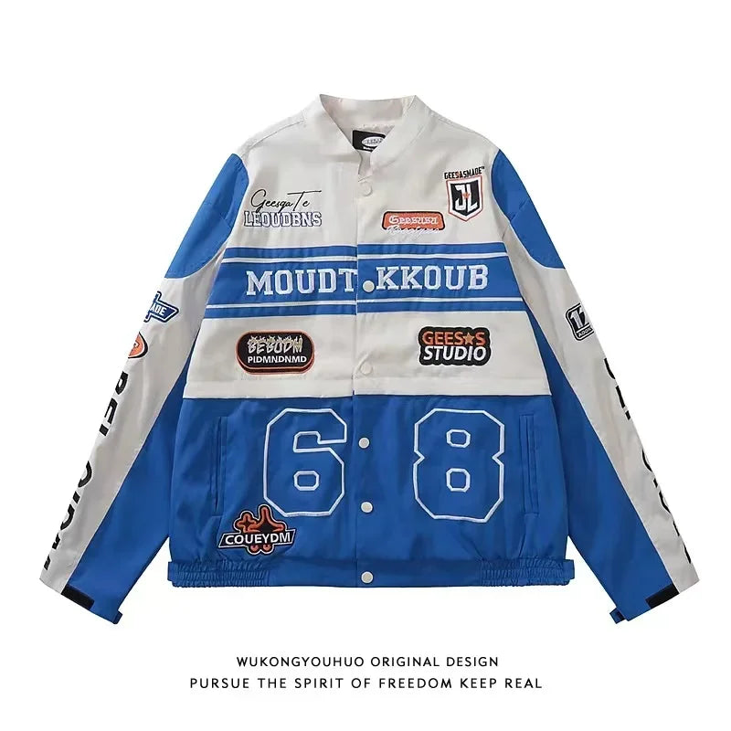 Windproof Biker Jackets for Couples High Street All Match Racing Wear American Women's Oversize Coats Detachable 2024 New