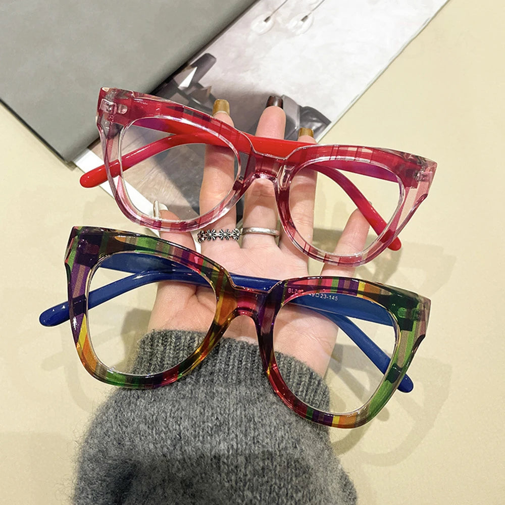 R57426 Trend Colorful Optical Glasses Frame Reading Spectacles Ladies Polygon Large Size Anti Blue Light Glass Prescription Glas