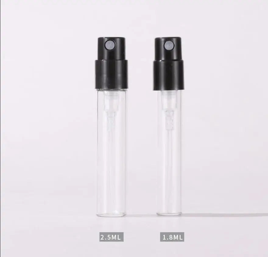 1.5ml 2ml 2.5ml Glass Bayonet bottle with White Black Clear 3 Color Plastic Sprayer Sample Spray Bottle 100pcs