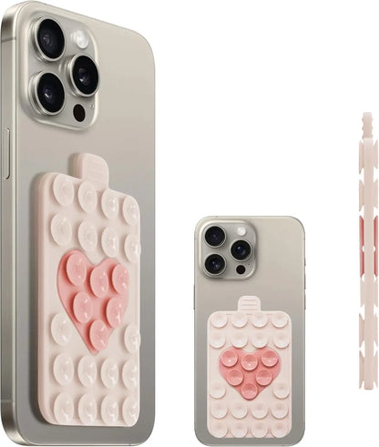 Heart Shape Double Sided Phone Suction Holder, Multi-Purpose Silicone Suction Cup Phone Mount Phone Case Sticky Phone Grip