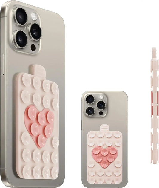 Heart Shape Double Sided Phone Suction Holder, Multi-Purpose Silicone Suction Cup Phone Mount Phone Case Sticky Phone Grip