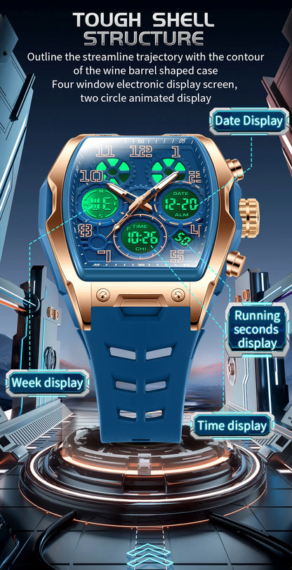 SADNA 6266 Popular Student Watch Wine Barrel Curved Mirror Alarm Clock Timer Waterproof Student Electronic Watch 2025