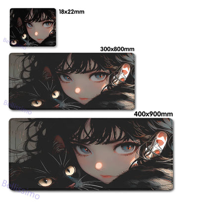 Black Cat and Girl Fast Keyboard pad lock-edge Extended teclado mousepad kawaii Purple Office desktop protection mouse pad XXL