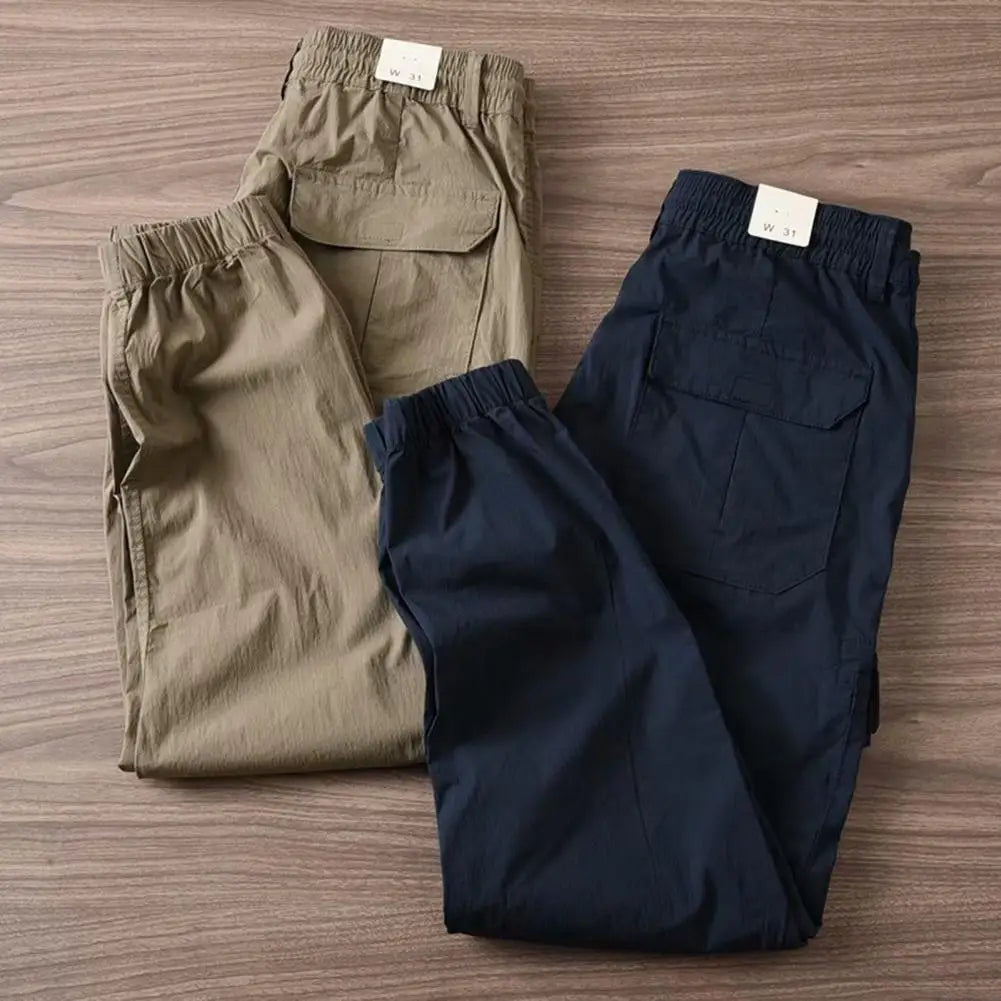 Summer Trousers Wear-resistant Summer Cargo Pants Breathable Multi Pockets Elastic Waist Summer Cargo Pants Mid Waist