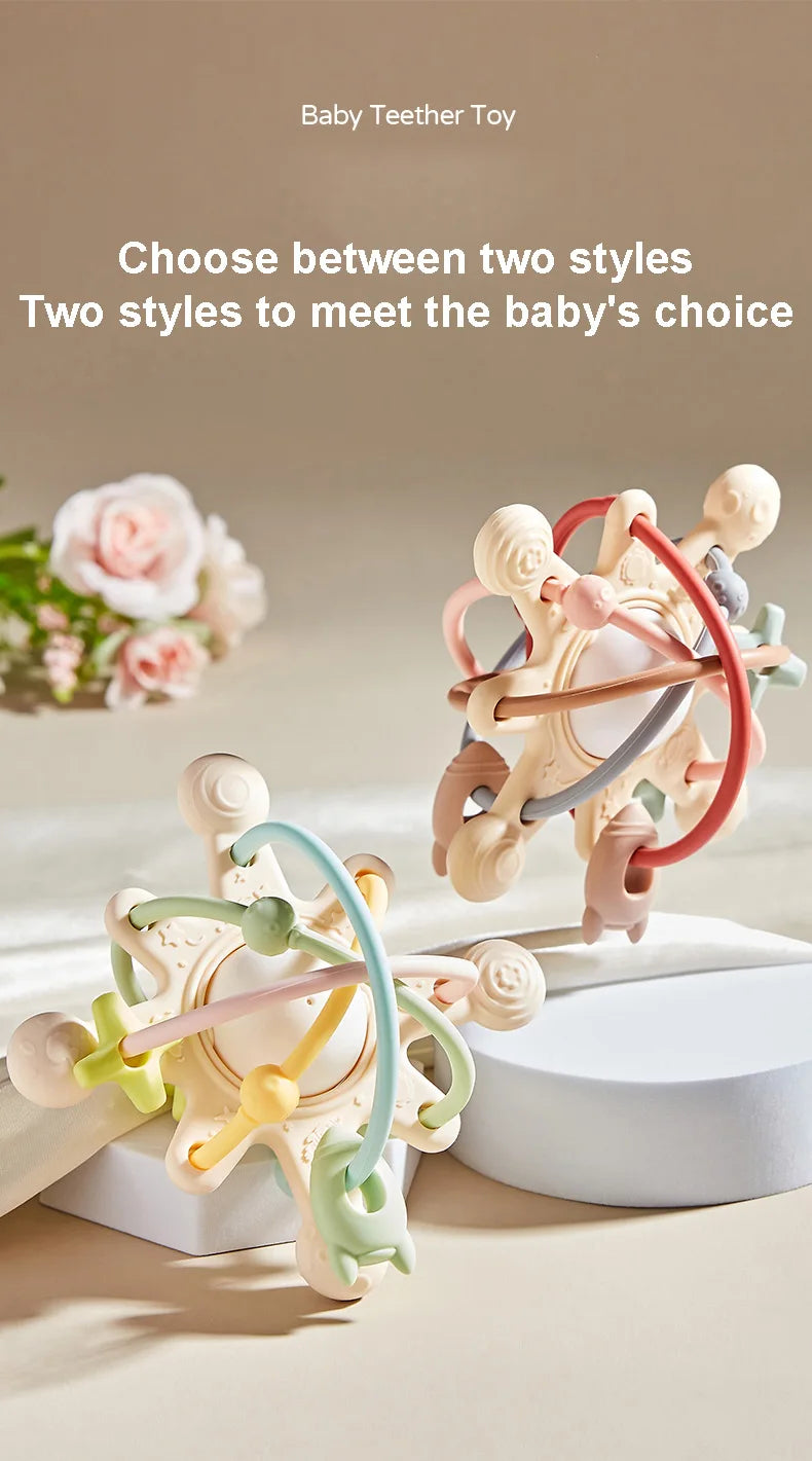 Baby Silicone Hand Catching Ball Baby Chewing Teether Toy Hand Bell 0-12 Months Newborn Sensory Educational Toys Infant Gift