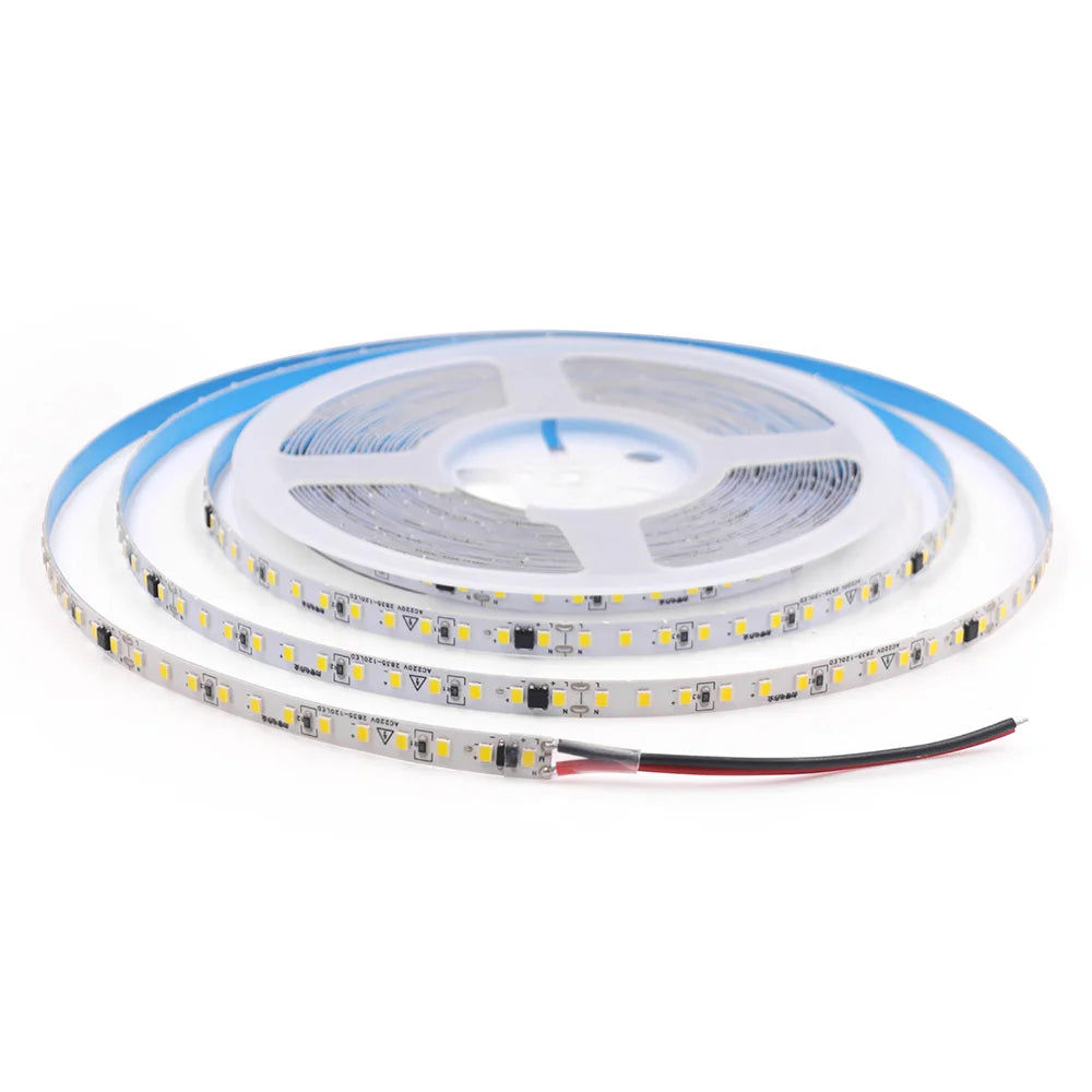 5m 10m 20m 50m LED Strip Light AC 220V 230V 240V IP55 2835 120 LEDs Flexible Ribbon Rope Lights Tape 9 Colors Home Decoration