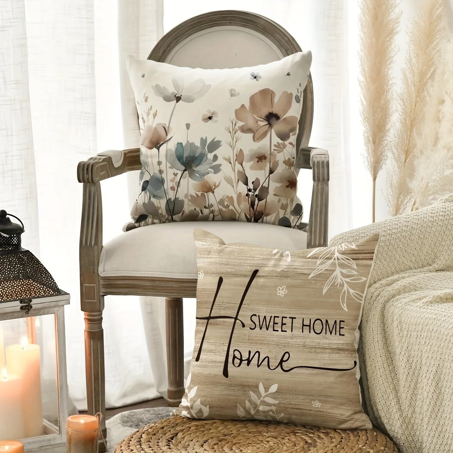 Funda de almohada decorativa para el hogar, diseño de patrón de pájaro, flor y planta, suave y cómoda, funda de cojín para