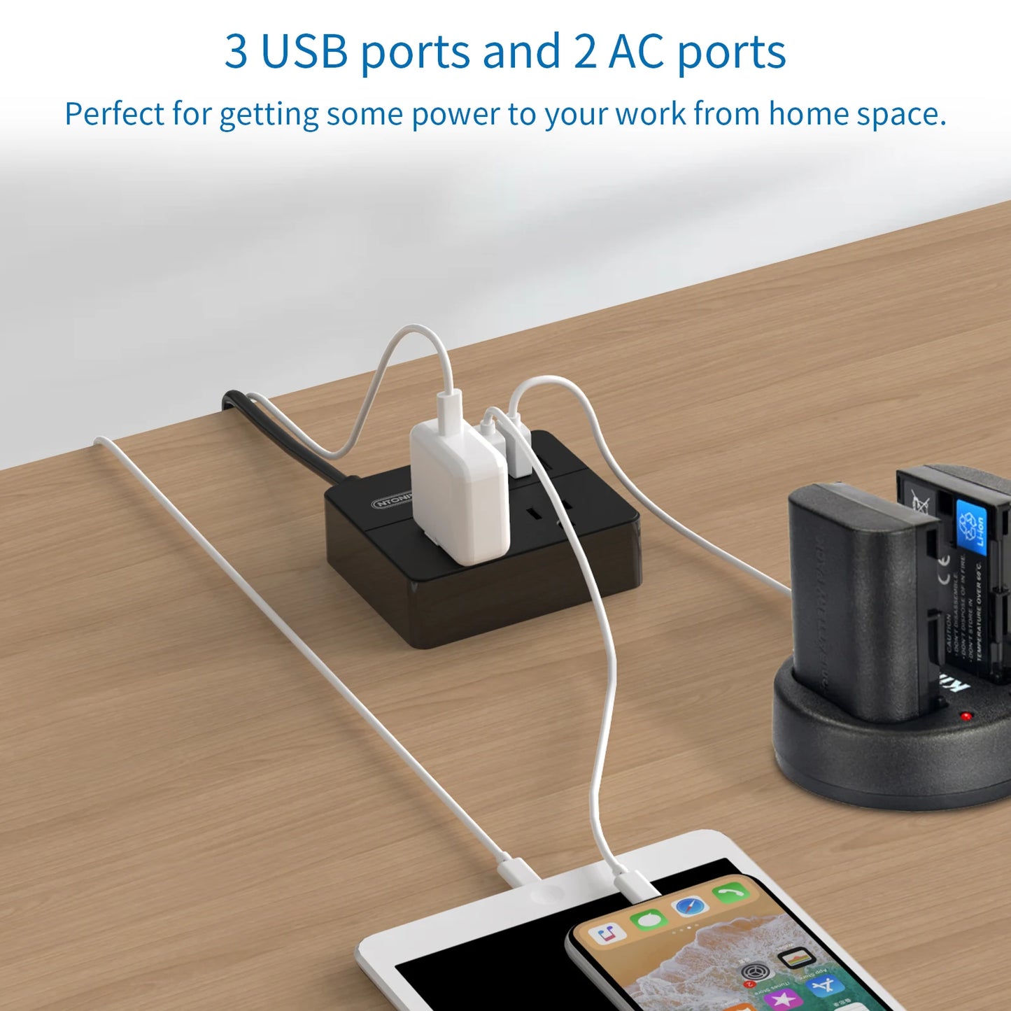 Power Strip US Plug 2 Outlets With 3USB Ports 15FT Extra-long Extension Cord（1.5/3/4.6 Meter）Smart USB Charger for Travel/Home