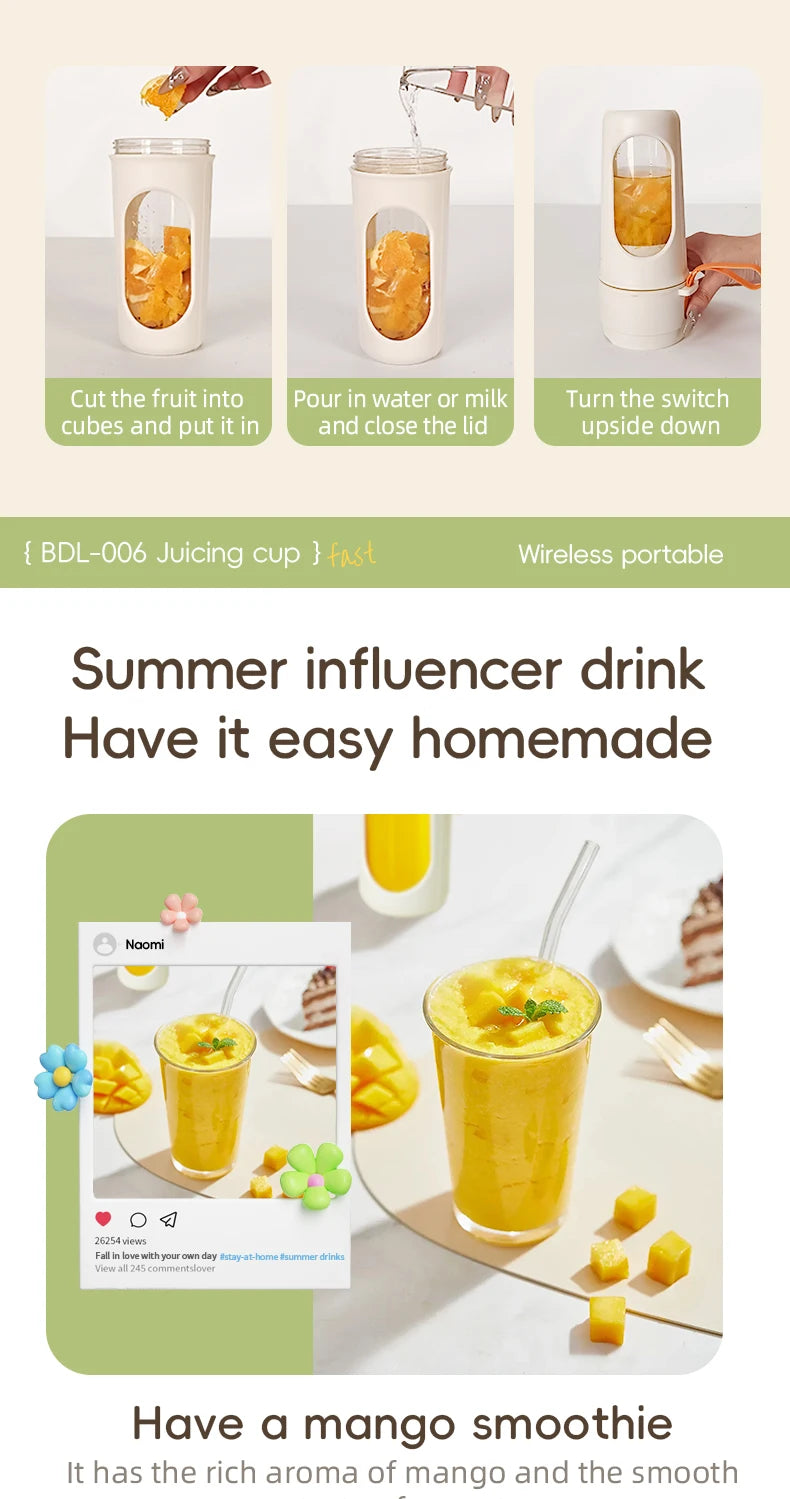 12 Blades Electric Portable Blender 350ML Juicer Fruit Mixers USB Rechargeable Smoothie Juicer Cup Squeezer Juice Maker