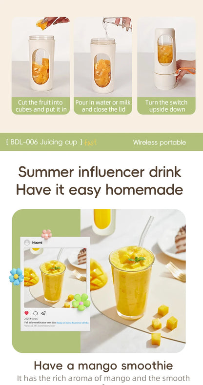 12 Blades Electric Portable Blender 350ML Juicer Fruit Mixers USB Rechargeable Smoothie Juicer Cup Squeezer Juice Maker