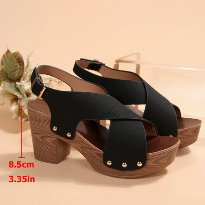Sandal of Women British Style Rome Shoe Comfy Soft High Heels Summer Sandalias Metal Buckle Casual Slipper Wedge Platform Sandal