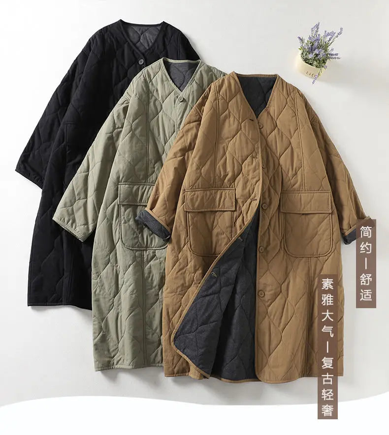 Oversized Women Parkas Overcoat New  Autumn Winter Lightweight Down Cotton Jacket Female Long Warm Padded Jacket Single-breasted