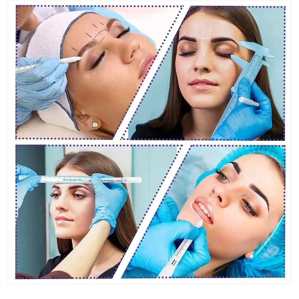 Eyebrow Tatto Skin Marker Pen with Measure Paper Ruler Magic Eraser Remover Brush Pen Permanent Makeup Art Tattoo Accesories