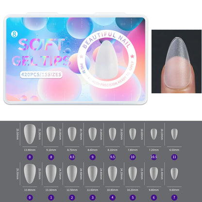 420pcs/box Frosted Version False Nails Press On Acrylic Nails Almond Mixed Size Short Style Ultra Thin Traceless Nail Tips