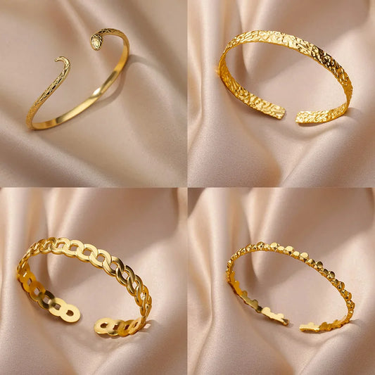 Snake Bracelet for Women Men Vintage Gold Color Stainless Steel Bracelet Luxury Cuff Bracelets Aesthetic Jewelry pulseras mujer